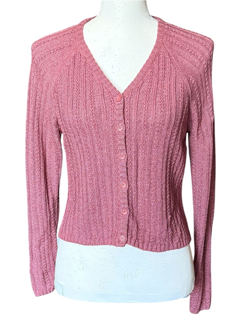Liz Claiborne Petite Collection ribbed v-neck button front cardigan Women’s S |b